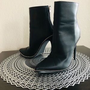 Studded faux leather ankle boots